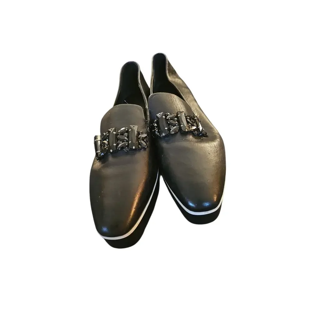 Karl Lagerfeld Paris Bri Platform Loafer black leather jewelry embellished 8.5